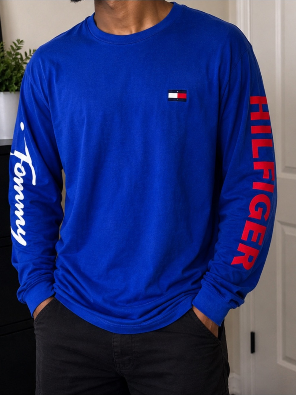 Tommy Hilfiger Men’s Long-Sleeve Crewneck Tee — Royal Blue